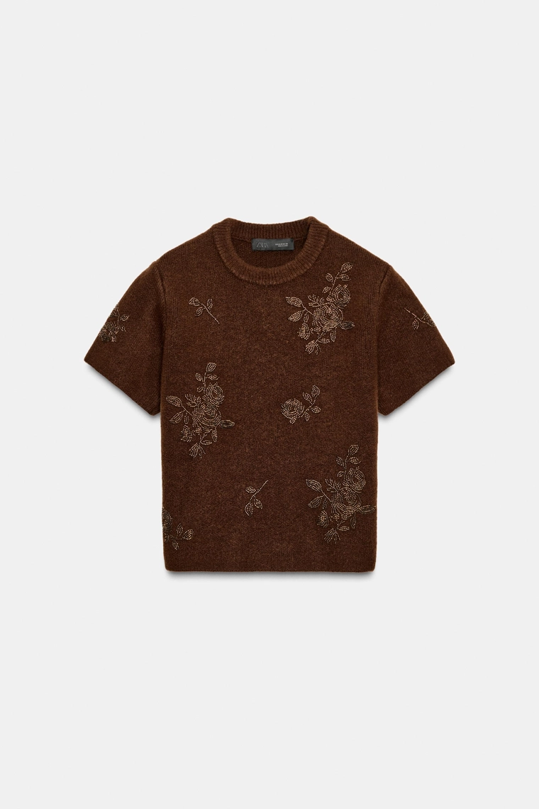 Джемпер с бисером и короткими рукавами