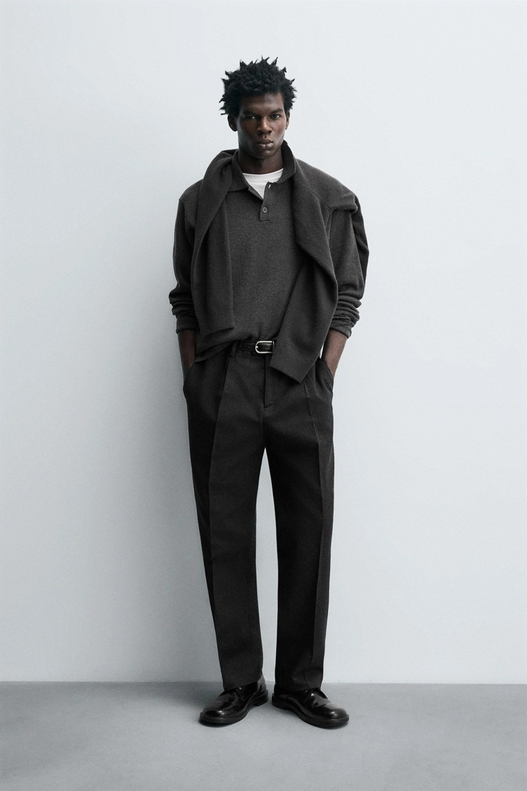 Брюки из хлопка и шерсти с текстурой