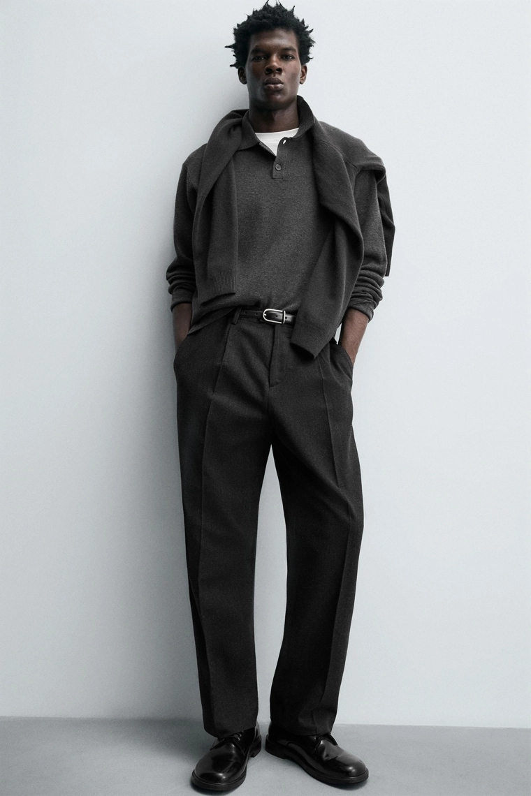 Брюки из хлопка и шерсти с текстурой