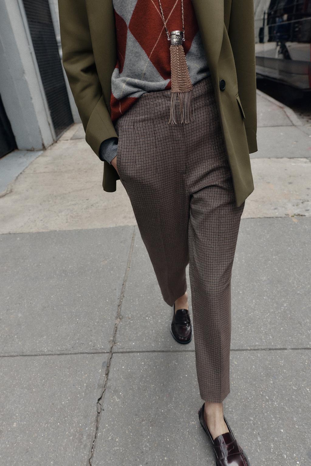 БРЮКИ В КЛЕТКУ С ВЫСОКОЙ ПОСАДКОЙ