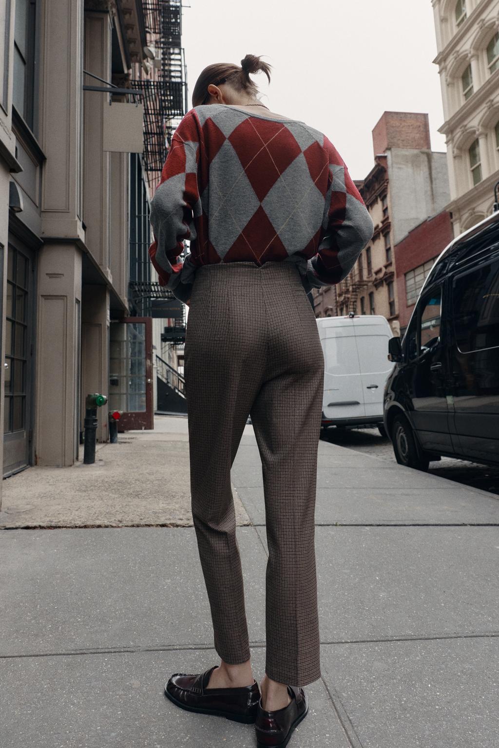 БРЮКИ В КЛЕТКУ С ВЫСОКОЙ ПОСАДКОЙ