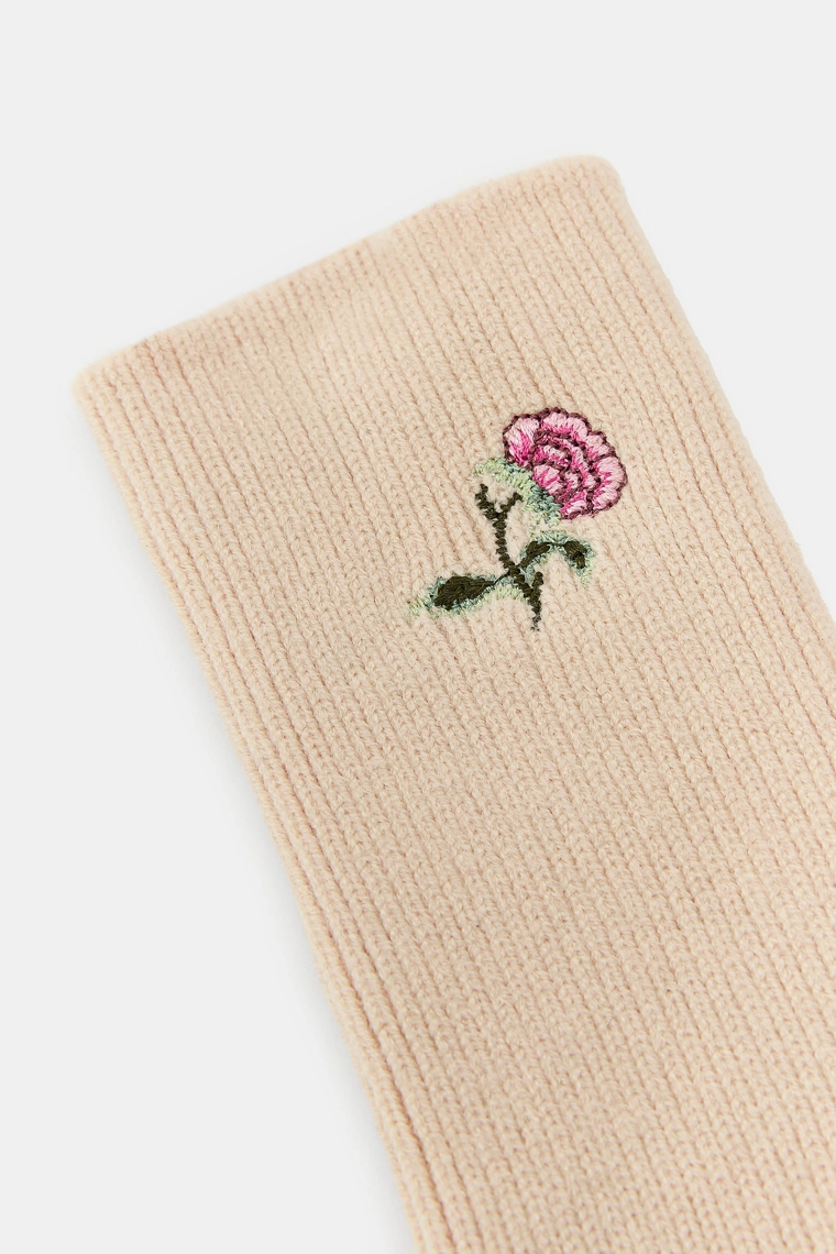 Кожаные перчатки с цветочной вышивкой