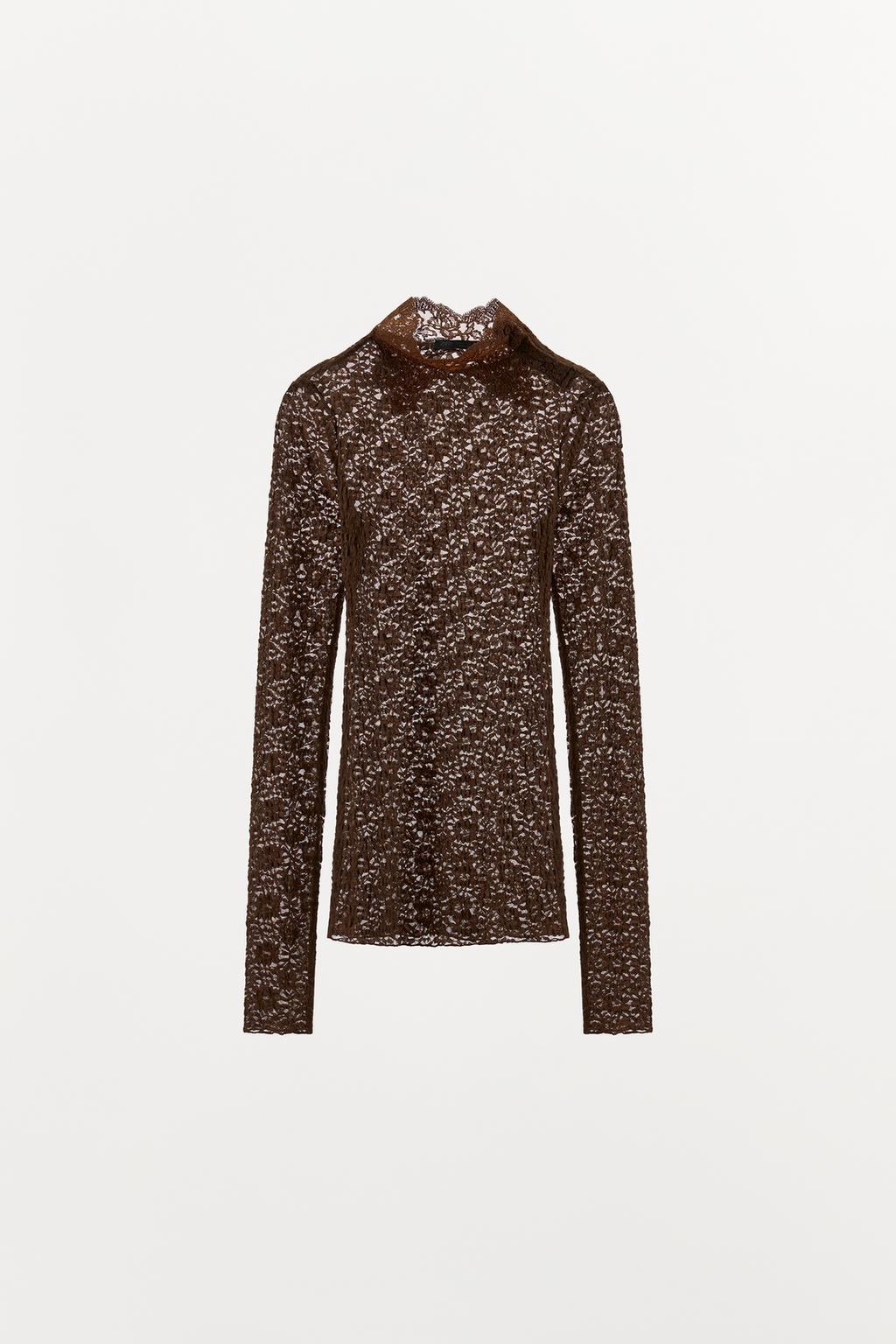 ФУТБОЛКА ИЗ КРУЖЕВА С ВОРОТНИКОМ-СТОЙКОЙ