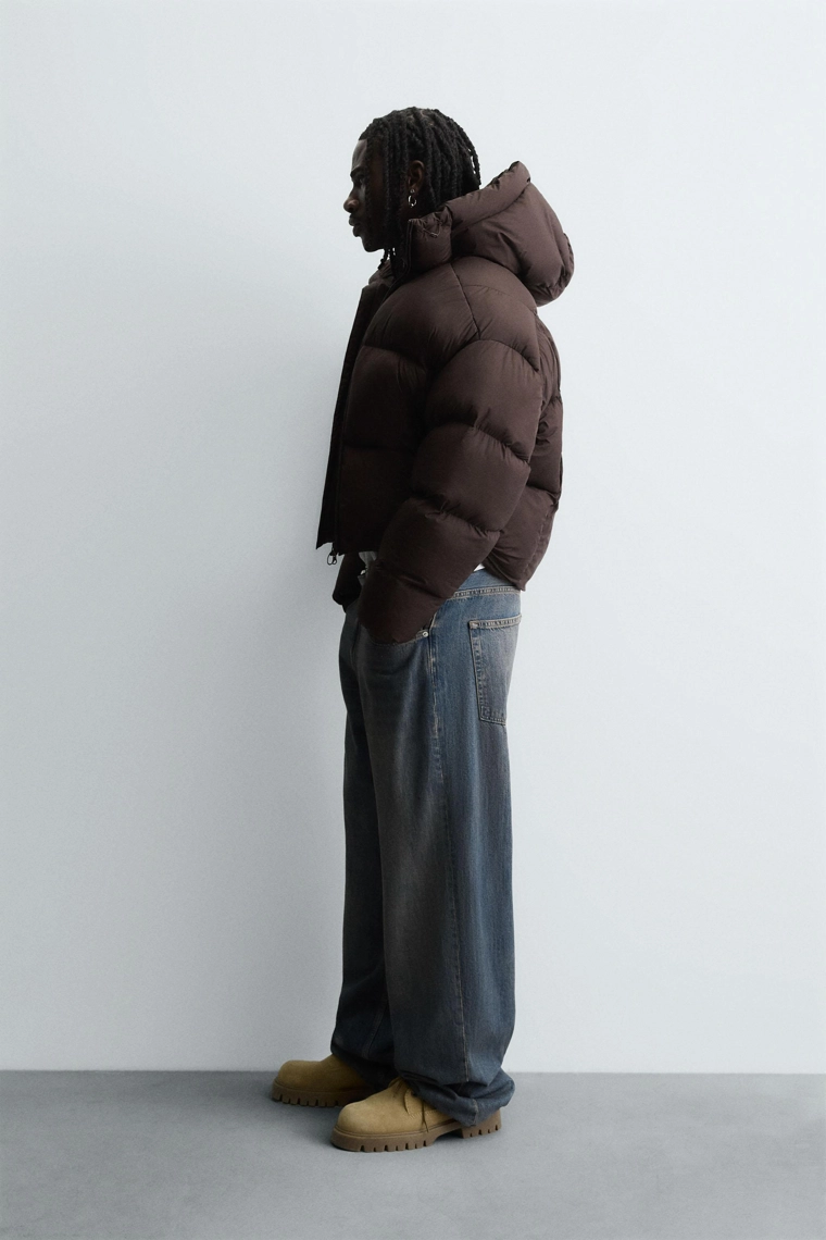 Укороченный пуховик со вставками