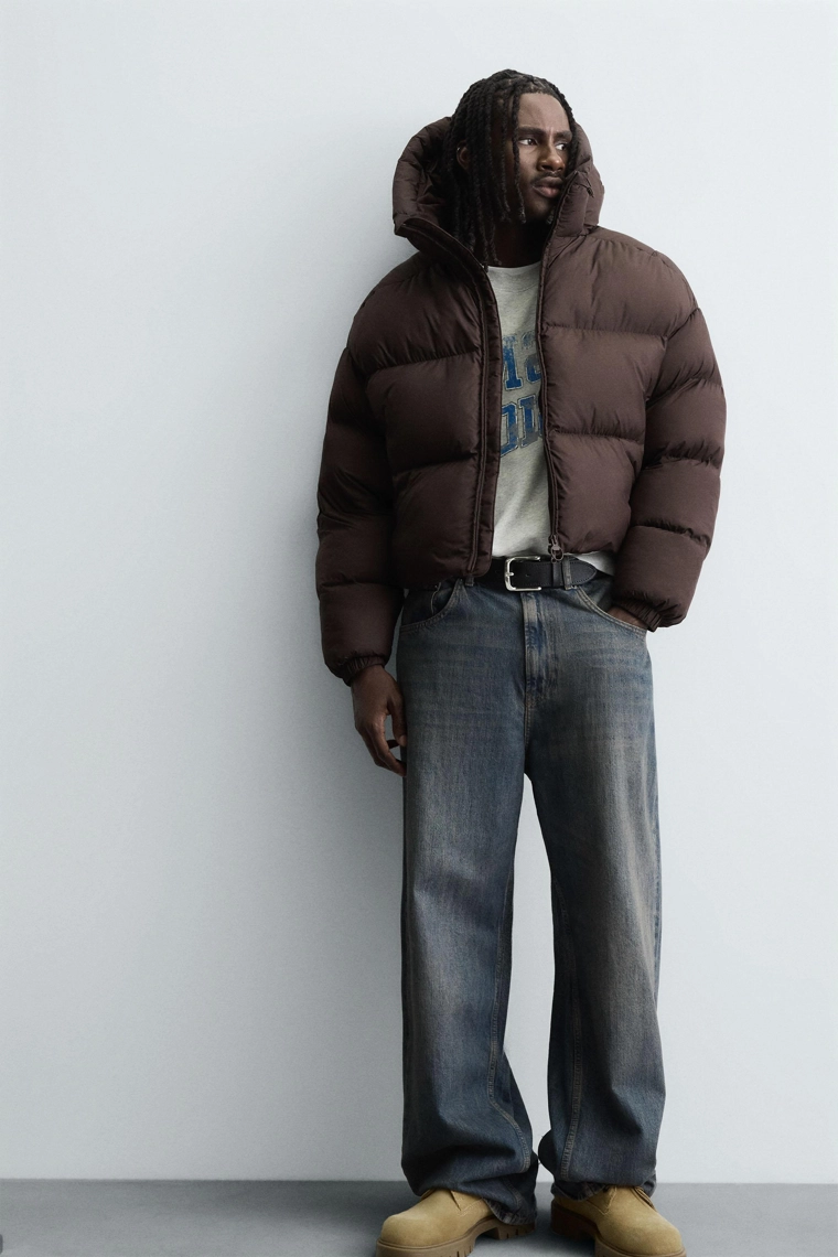 Укороченный пуховик со вставками