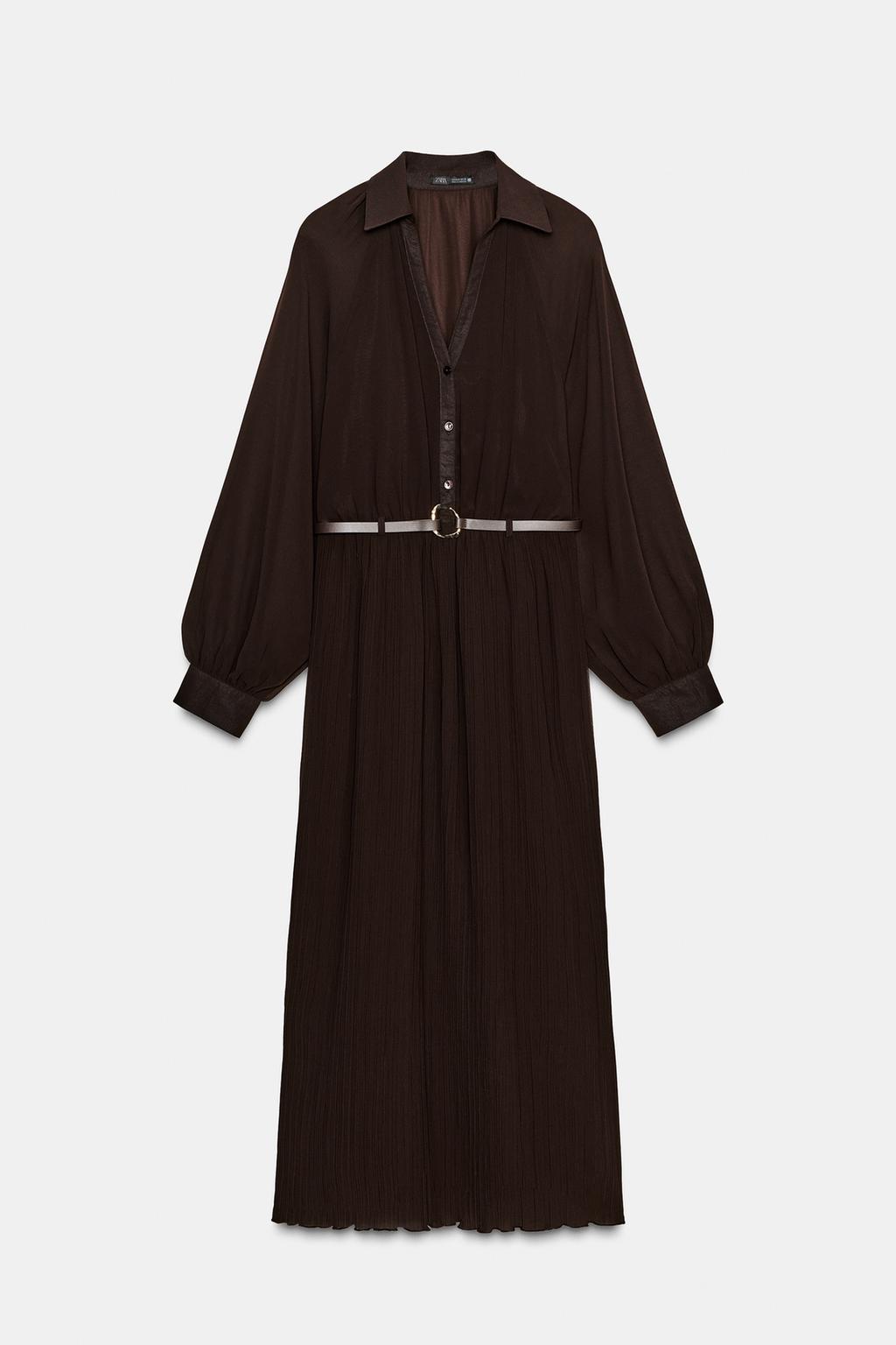 ПЛАТЬЕ МИДИ ПЛИССИРОВАННОЕ С ПОЯСОМ