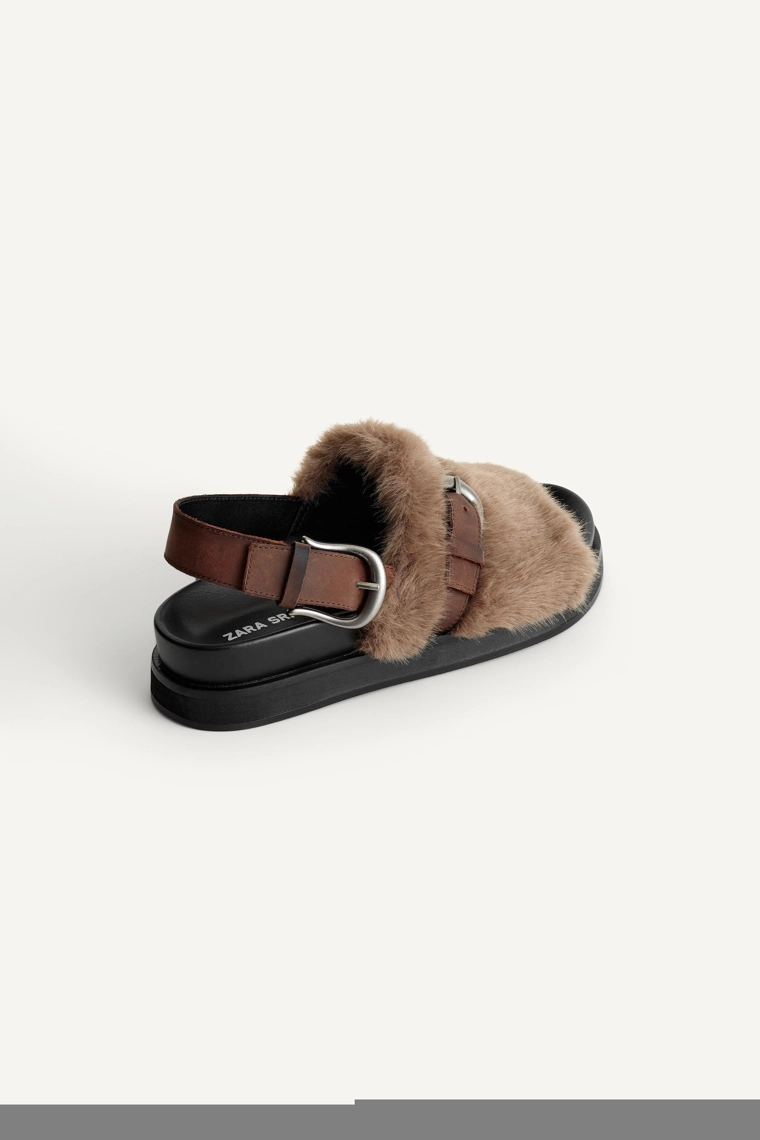 Сандалии с искусственным мехом