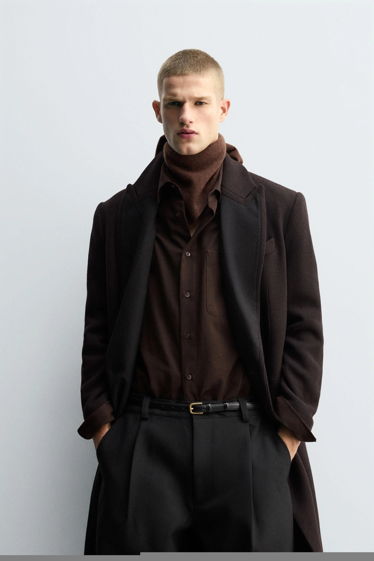 ПАЛЬТО ИЗ ШЕРСТИ С КОНТРАСТНЫМИ ЛАЦКАНАМИ