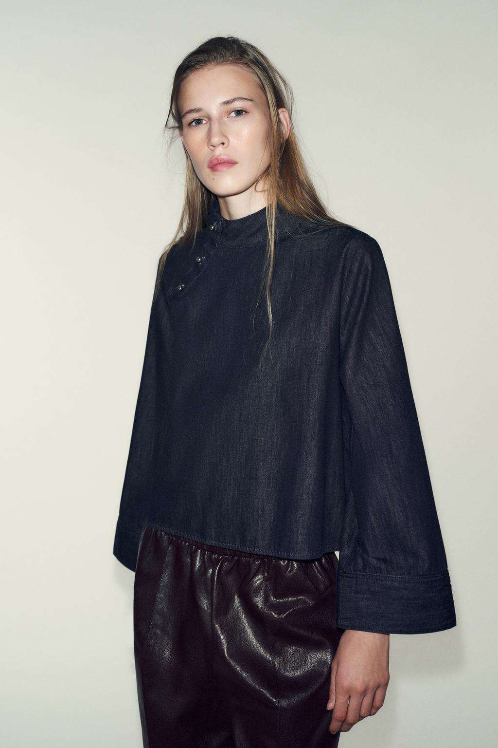 ДЖИНСОВАЯ РУБАШКА Z1975 С ВЫСОКИМ ВОРОТНИКОМ