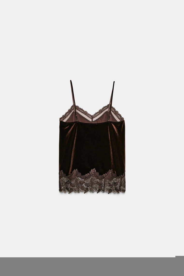 БАРХАТНЫЙ ТОП В БЕЛЬЕВОМ СТИЛЕ С КРУЖЕВОМ