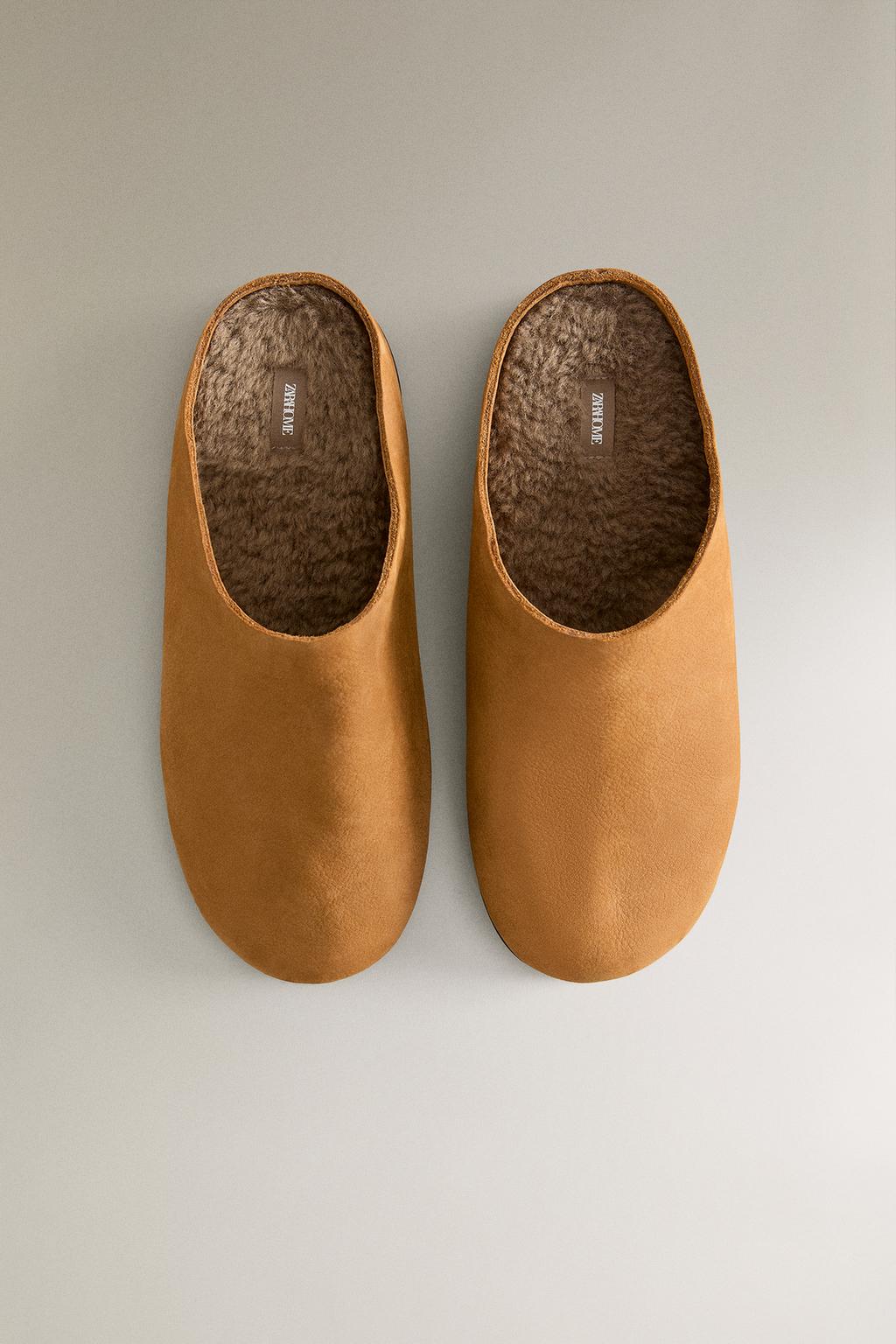 Теплые кожаные мулы с меховой подкладкой