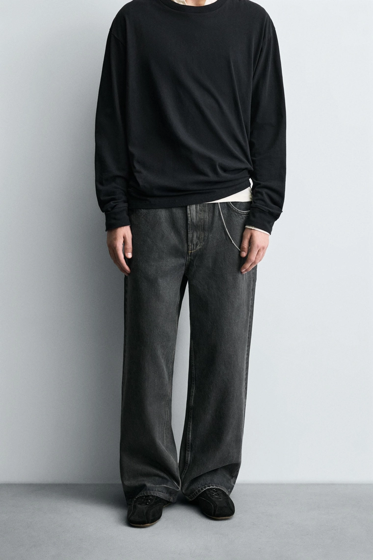 ДЖИНСЫ BAGGY FIT С ЭФФЕКТОМ ВОЩЕНИЯ