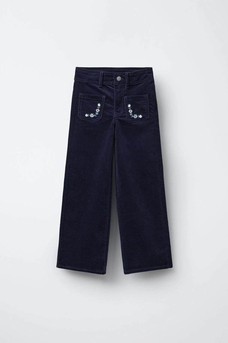 БАРХАТНЫЕ БРЮКИ С ВЫШИВКОЙ В ВИДЕ ЦВЕТОВ