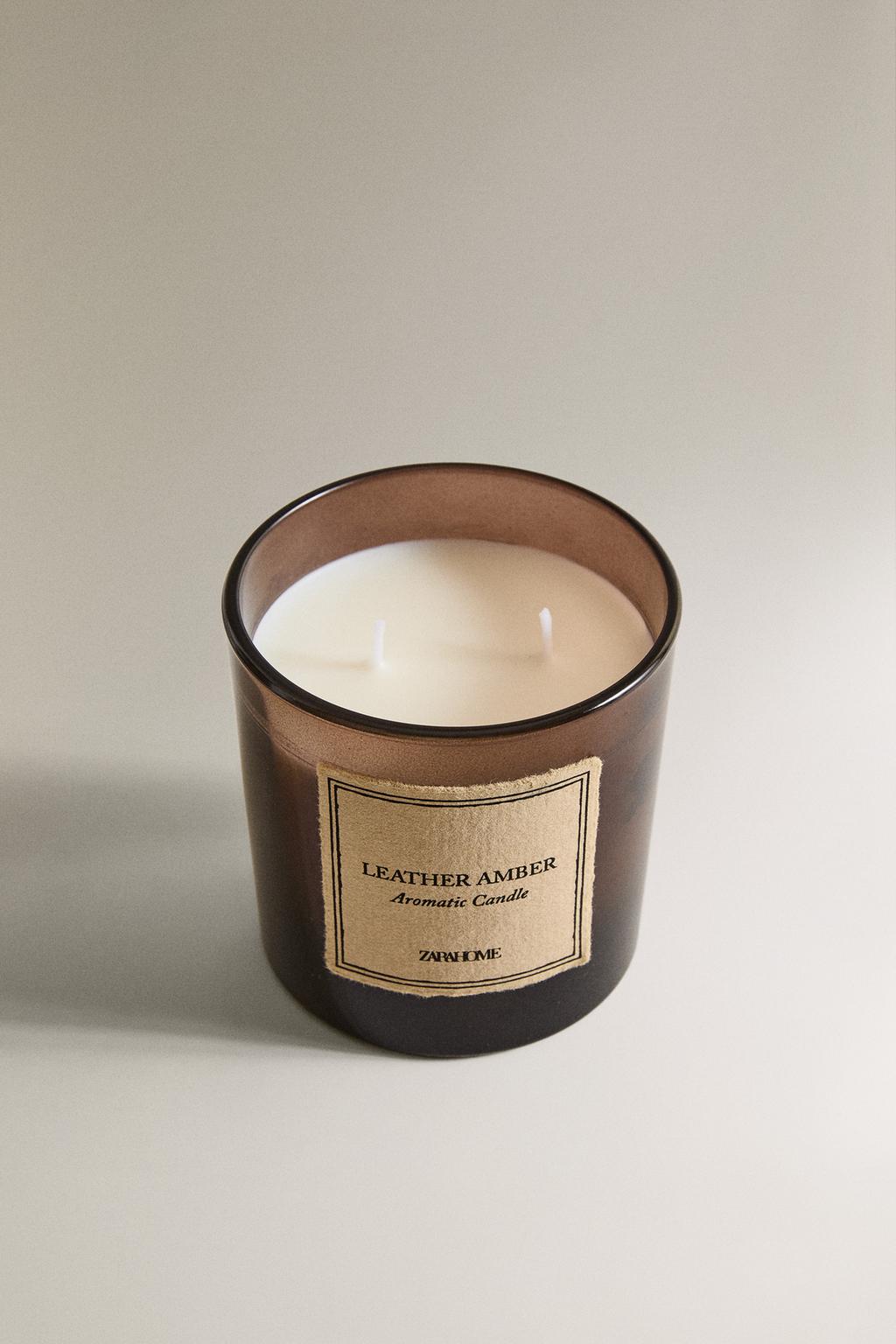 (350 г) кожаная свеча с амбровым ароматом