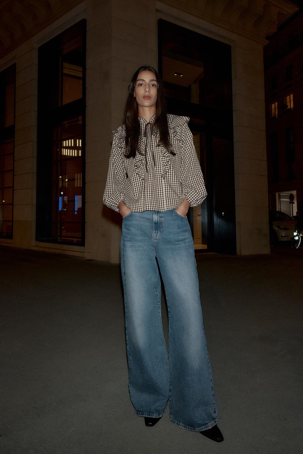 БЛУЗА С ВОЛАНАМИ В КЛЕТКУ ВИШИ