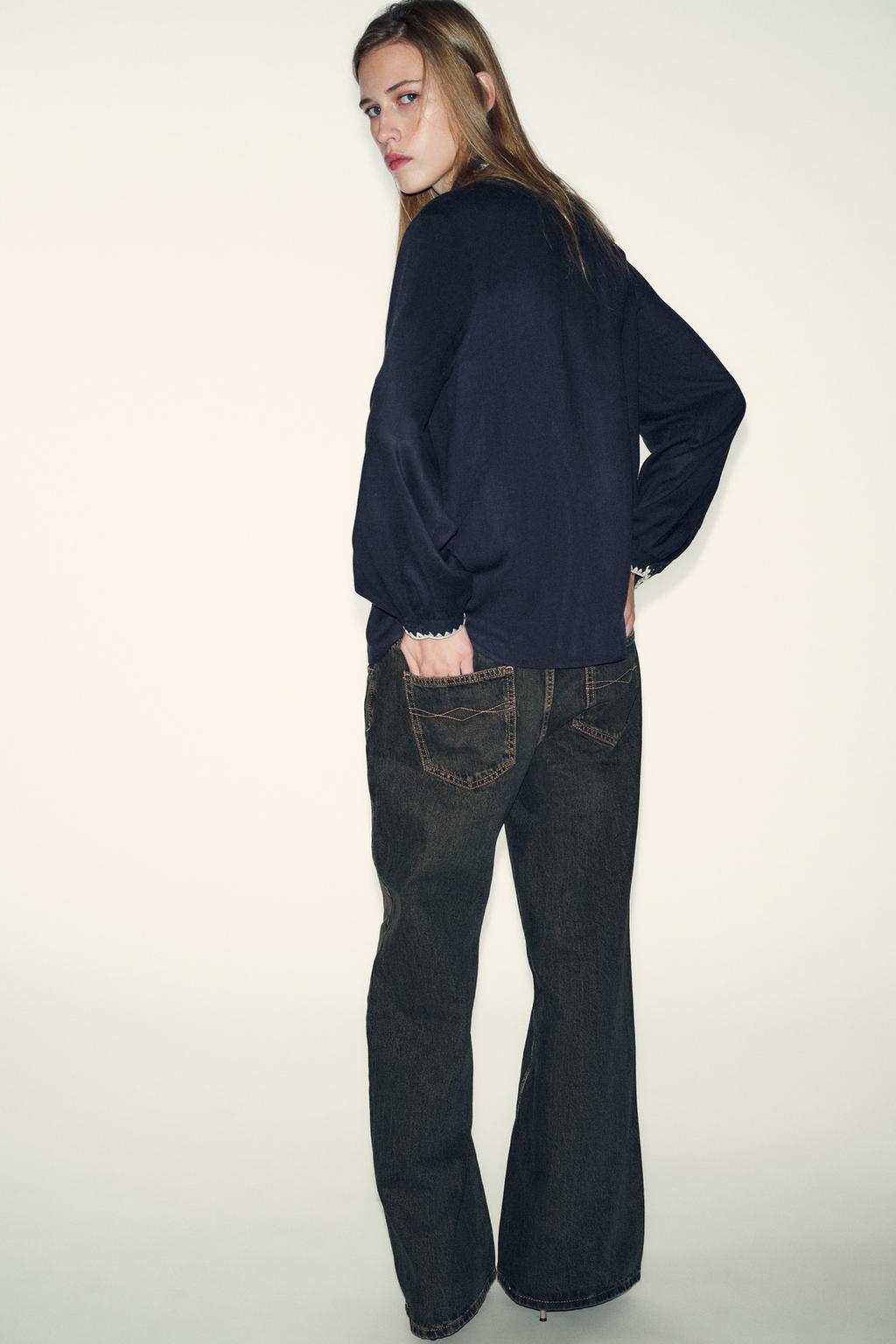 БЛУЗА С БАНТОМ И КОНТРАСТНОЙ ОТСТРОЧКОЙ