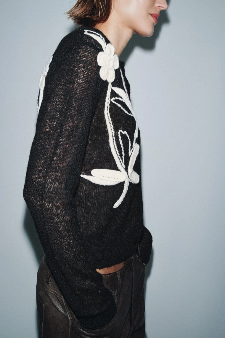 КАРДИГАН ИЗ ТРИКОТАЖА С ЦВЕТОЧНОЙ ВЫШИВКОЙ