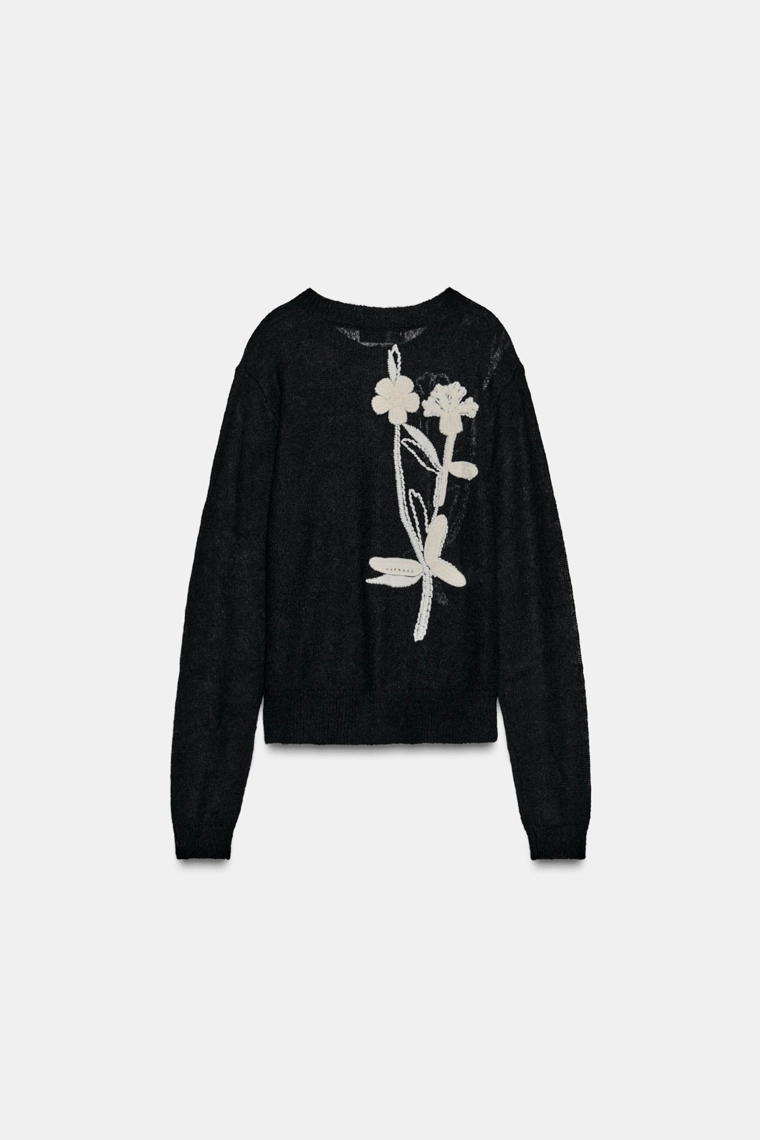 КАРДИГАН ИЗ ТРИКОТАЖА С ЦВЕТОЧНОЙ ВЫШИВКОЙ