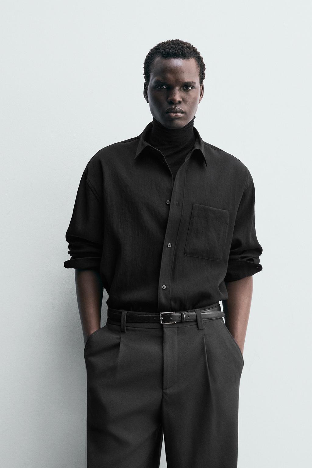 РУБАШКА СВОБОДНОГО КРОЯ ИЗ СТРУЯЩЕЙСЯ ТКАНИ