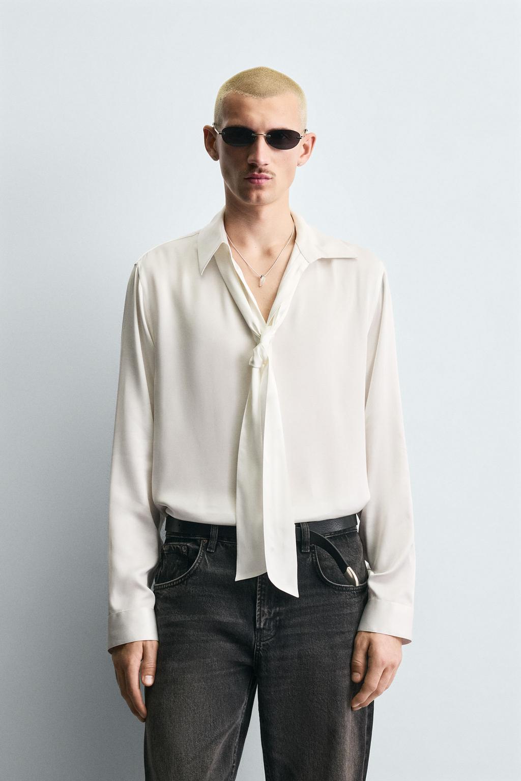 РУБАШКА ИЗ СТРУЯЩЕЙСЯ ТКАНИ С БАНТОМ