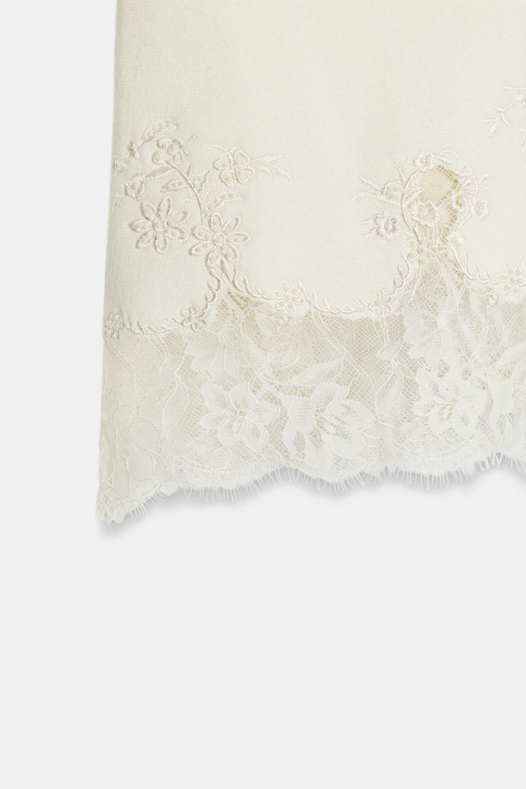 ТРИКОТАЖНАЯ ЮБКА МИДИ С БУСИНАМИ И КРУЖЕВОМ