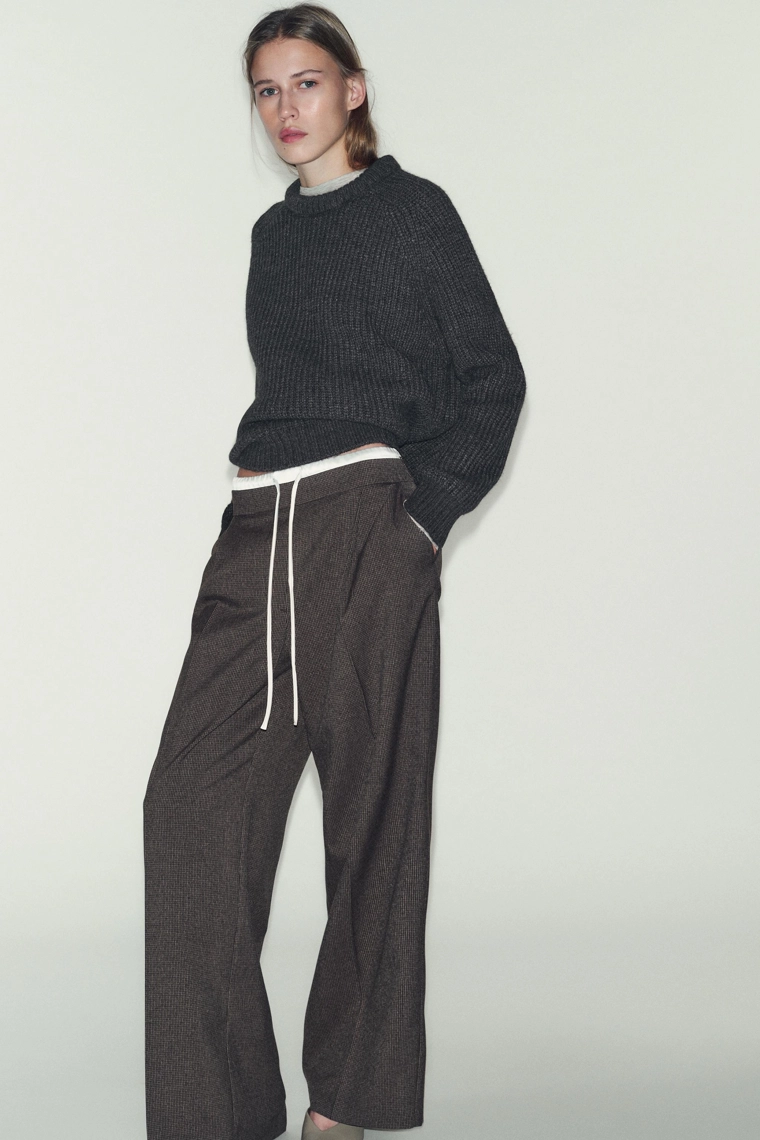 ШИРОКИЕ БРЮКИ С ДВОЙНЫМ ПОЯСОМ «ГУСИНАЯ ЛАПКА»