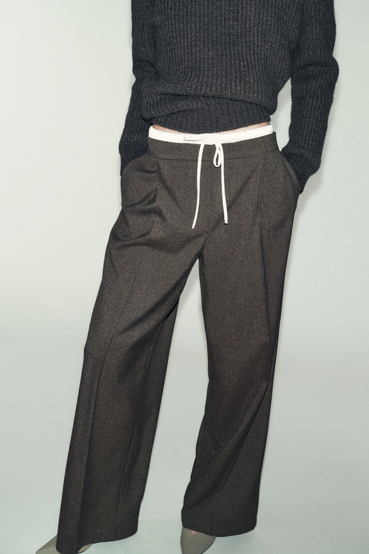 ШИРОКИЕ БРЮКИ С ДВОЙНЫМ ПОЯСОМ «ГУСИНАЯ ЛАПКА»