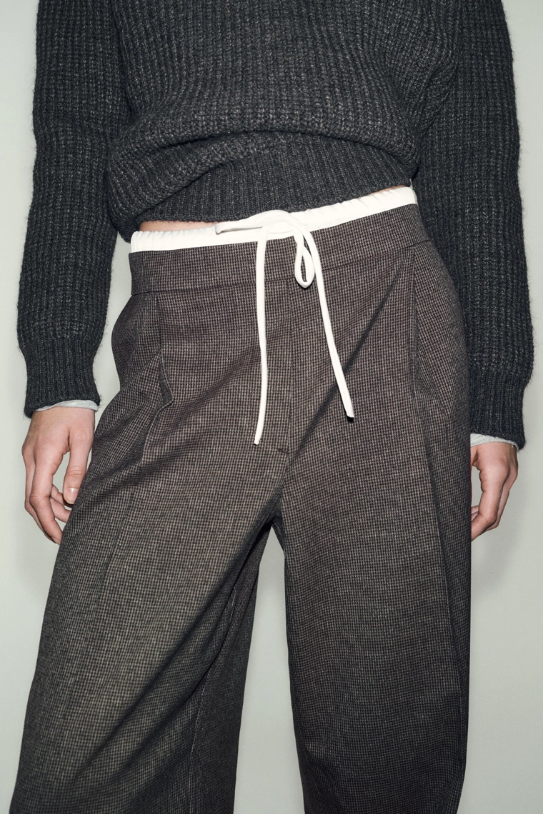 ШИРОКИЕ БРЮКИ С ДВОЙНЫМ ПОЯСОМ «ГУСИНАЯ ЛАПКА»