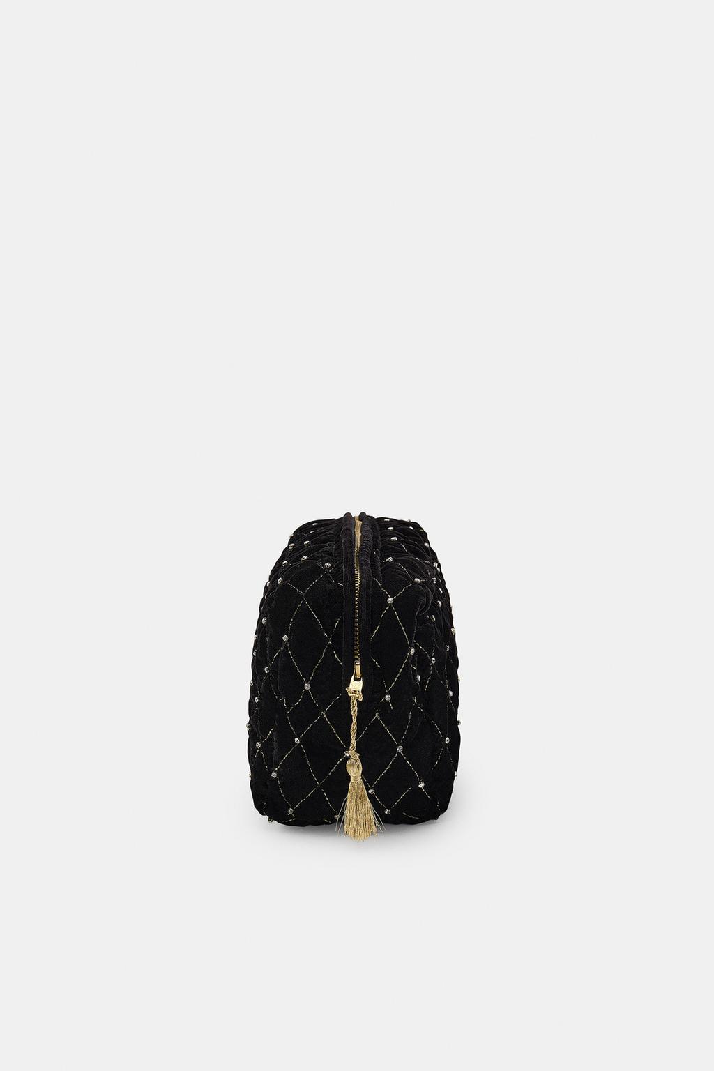 СТЕГАНЫЙ БАРХАТНЫЙ НЕСЕССЕР С БЛЕСТКАМИ