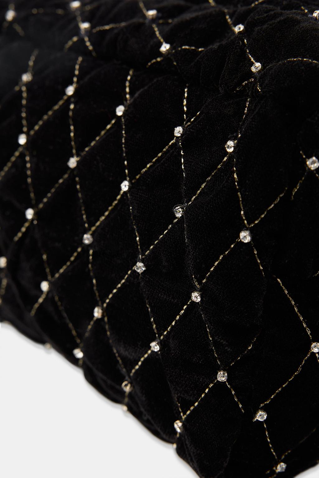 СТЕГАНЫЙ БАРХАТНЫЙ НЕСЕССЕР С БЛЕСТКАМИ