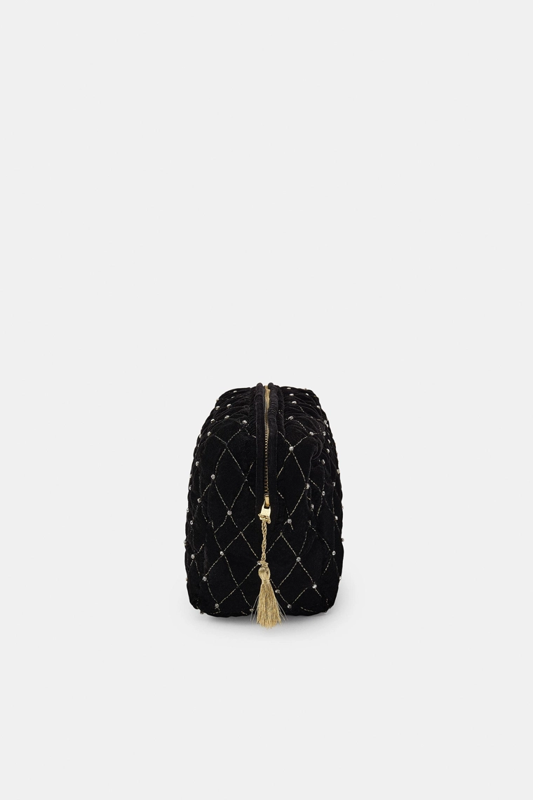 СТЕГАНЫЙ БАРХАТНЫЙ НЕСЕССЕР С БЛЕСТКАМИ