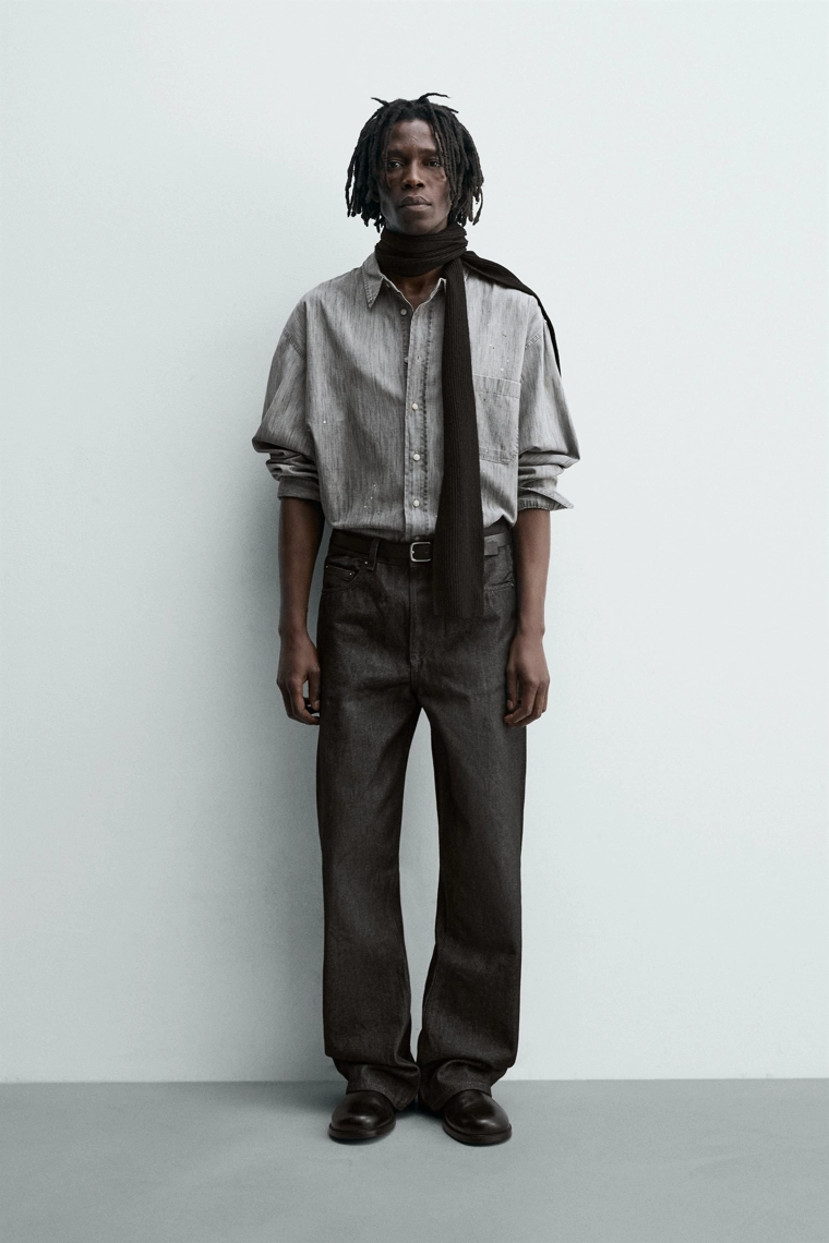 ДЖИНСОВАЯ РУБАШКА С ЭФФЕКТОМ ПОТЕРТОСТИ И БРЫЗГАМИ