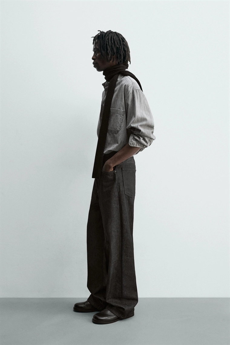 ДЖИНСОВАЯ РУБАШКА С ЭФФЕКТОМ ПОТЕРТОСТИ И БРЫЗГАМИ