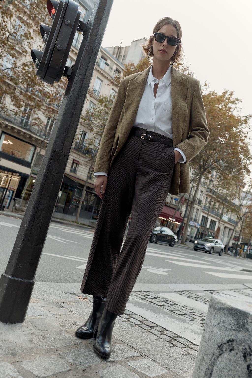 БРЮКИ С РЕМНЕМ И УЗОРОМ «ГУСИНАЯ ЛАПКА»