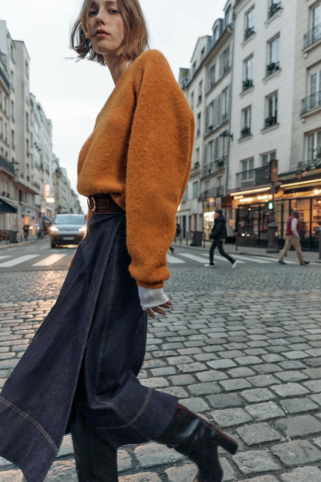 ЮБКА Z1975 МИДИ ИЗ ДЕНИМА С РЕМНЕМ