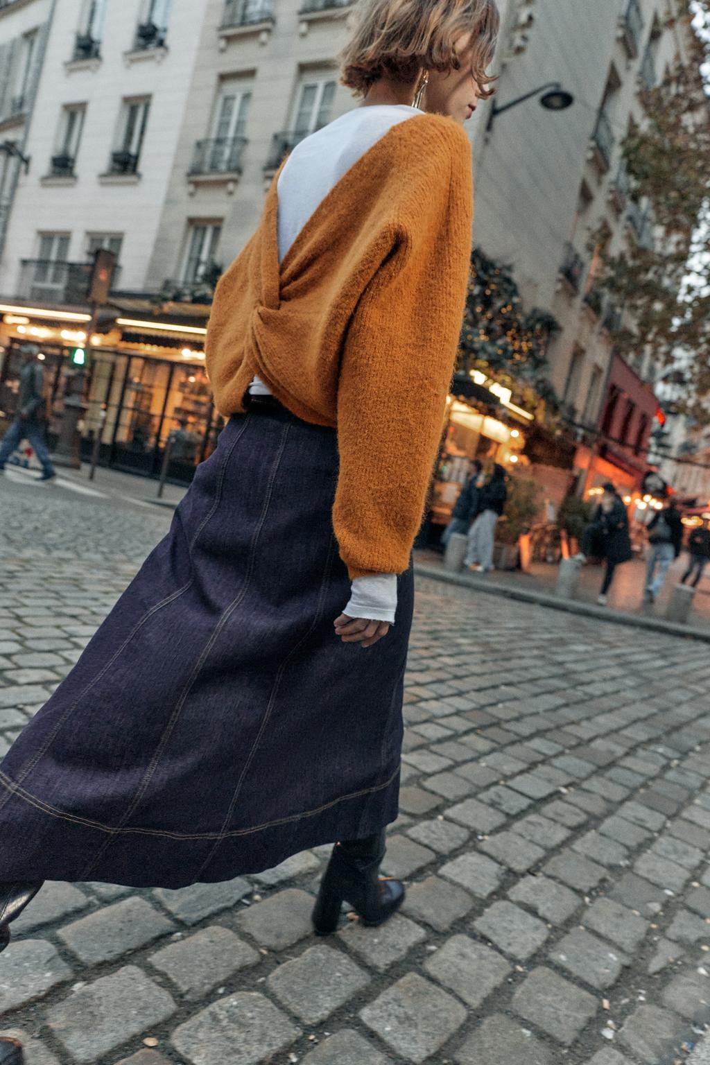 ЮБКА Z1975 МИДИ ИЗ ДЕНИМА С РЕМНЕМ