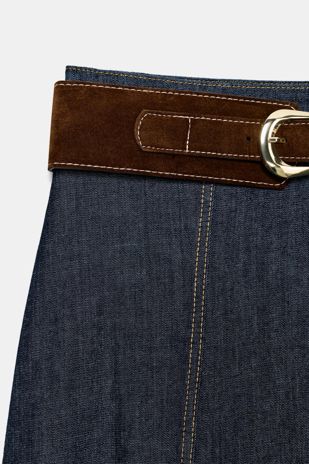 ЮБКА Z1975 МИДИ ИЗ ДЕНИМА С РЕМНЕМ