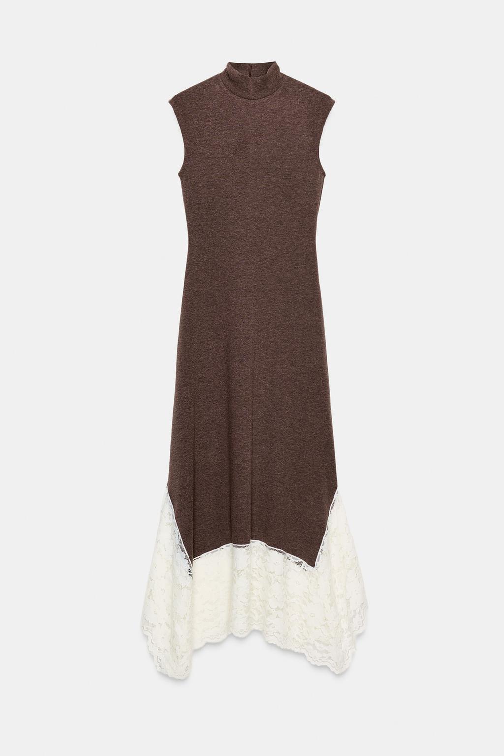 ДЛИННОЕ КОМБИНИРОВАННОЕ ПЛАТЬЕ С КРУЖЕВОМ