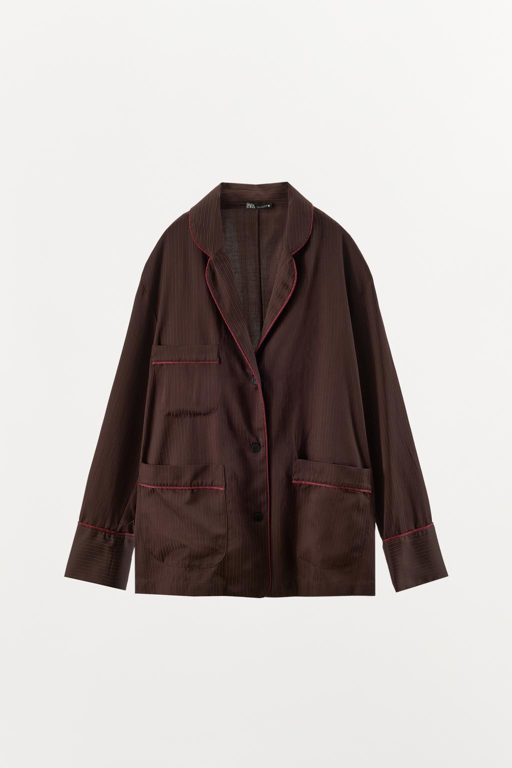 РУБАШКА В ПИЖАМНОМ СТИЛЕ В ПОЛОСКУ С КОНТРАСТНЫМИ ДЕТАЛЯМИ