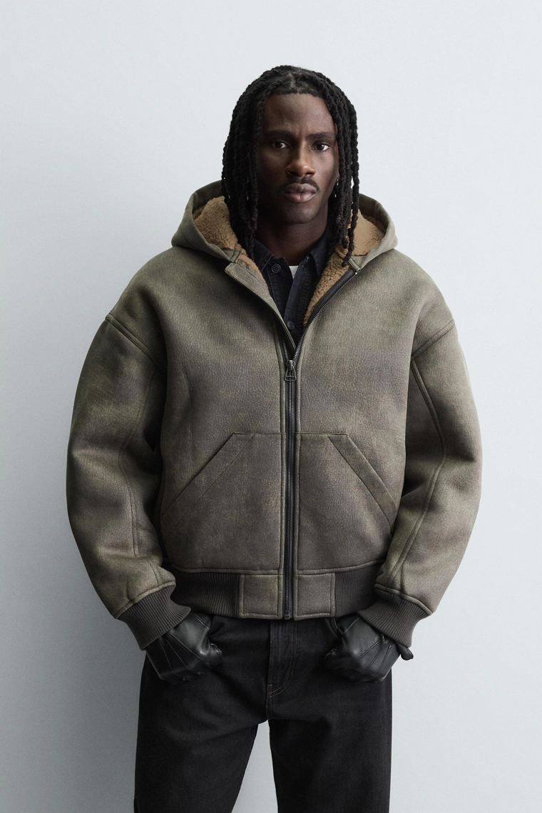 ДУБЛЕНКА ИЗ ИСКУССТВЕННОЙ КОЖИ С ЭФФЕКТОМ ПОТЕРТОСТИ