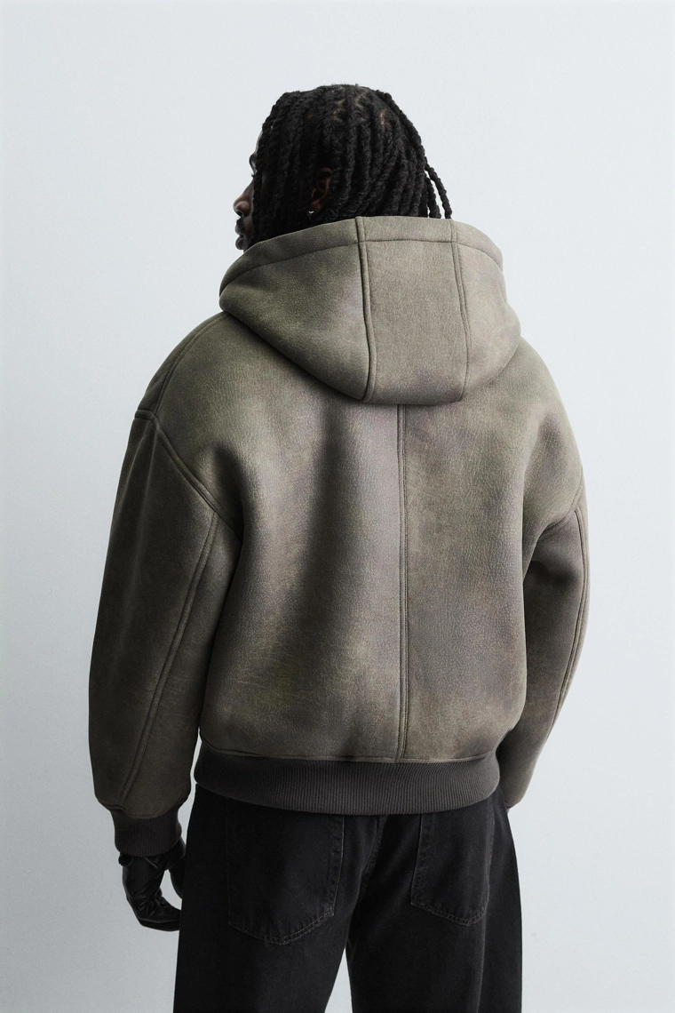 ДУБЛЕНКА ИЗ ИСКУССТВЕННОЙ КОЖИ С ЭФФЕКТОМ ПОТЕРТОСТИ