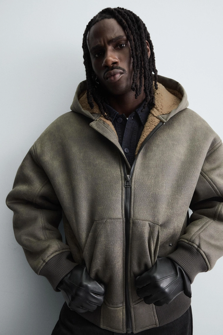 ДУБЛЕНКА ИЗ ИСКУССТВЕННОЙ КОЖИ С ЭФФЕКТОМ ПОТЕРТОСТИ