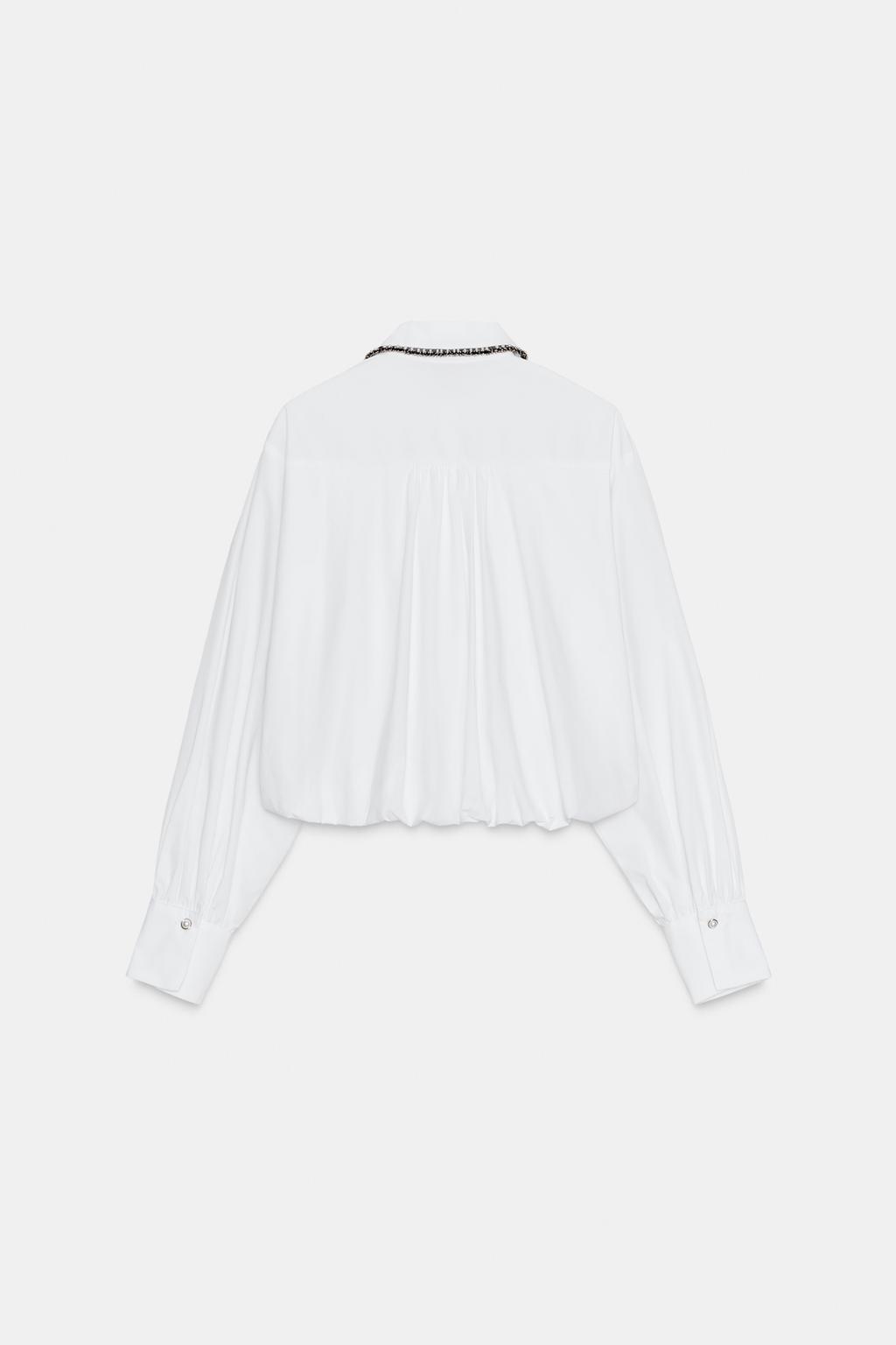 РУБАШКА ИЗ ПОПЛИНА С БУСИНАМИ И РУКАВАМИ «ФОНАРИК»