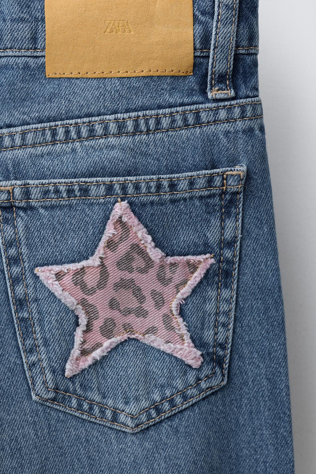 ДЖИНСЫ WIDE LEG С НАШИВКАМИ И АНИМАЛИСТИЧЕСКИМ ПРИНТОМ