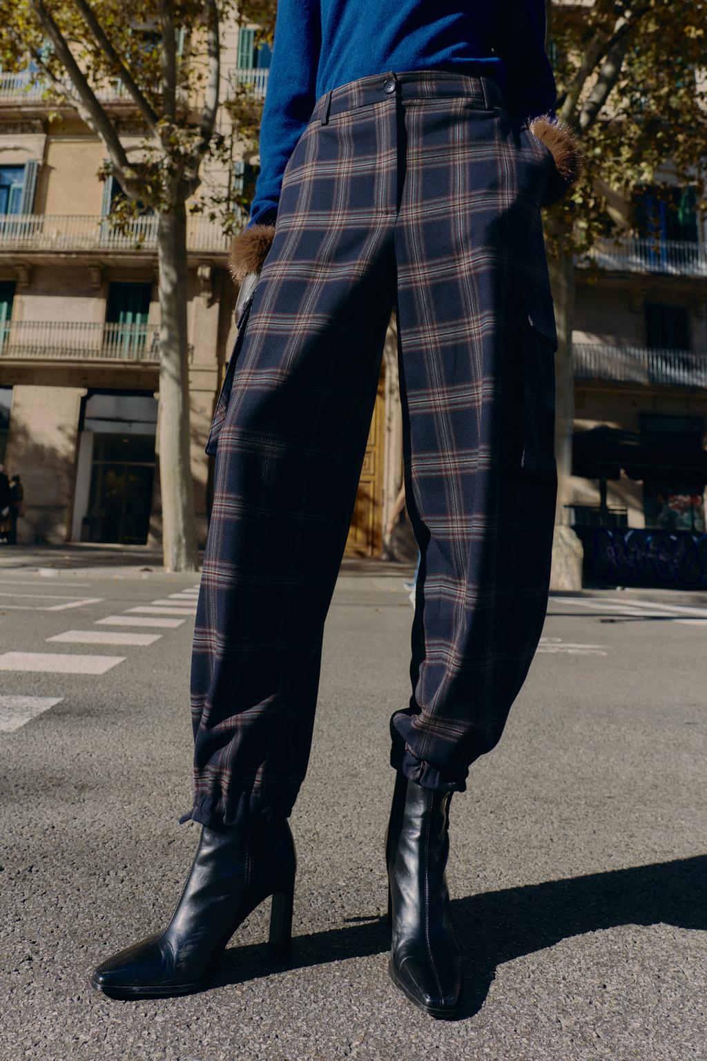 БРЮКИ КАРГО СВОБОДНОГО КРОЯ В КЛЕТКУ