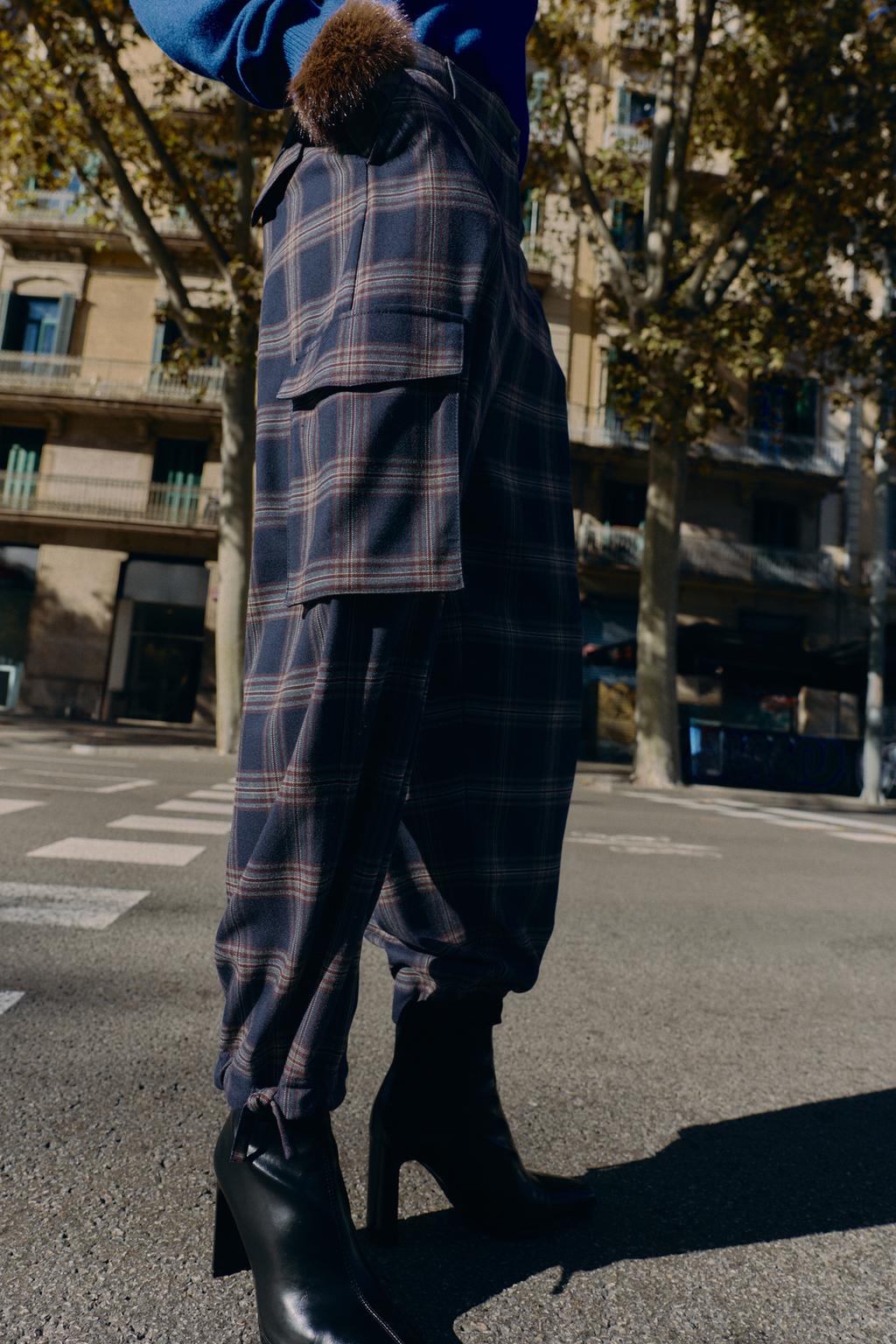 БРЮКИ КАРГО СВОБОДНОГО КРОЯ В КЛЕТКУ