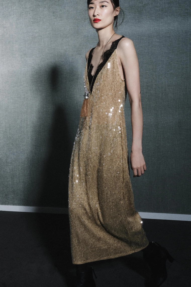 ПЛАТЬЕ ИЗ КОЛЛЕКЦИИ ZW С ПАЙЕТКАМИ И КРУЖЕВОМ