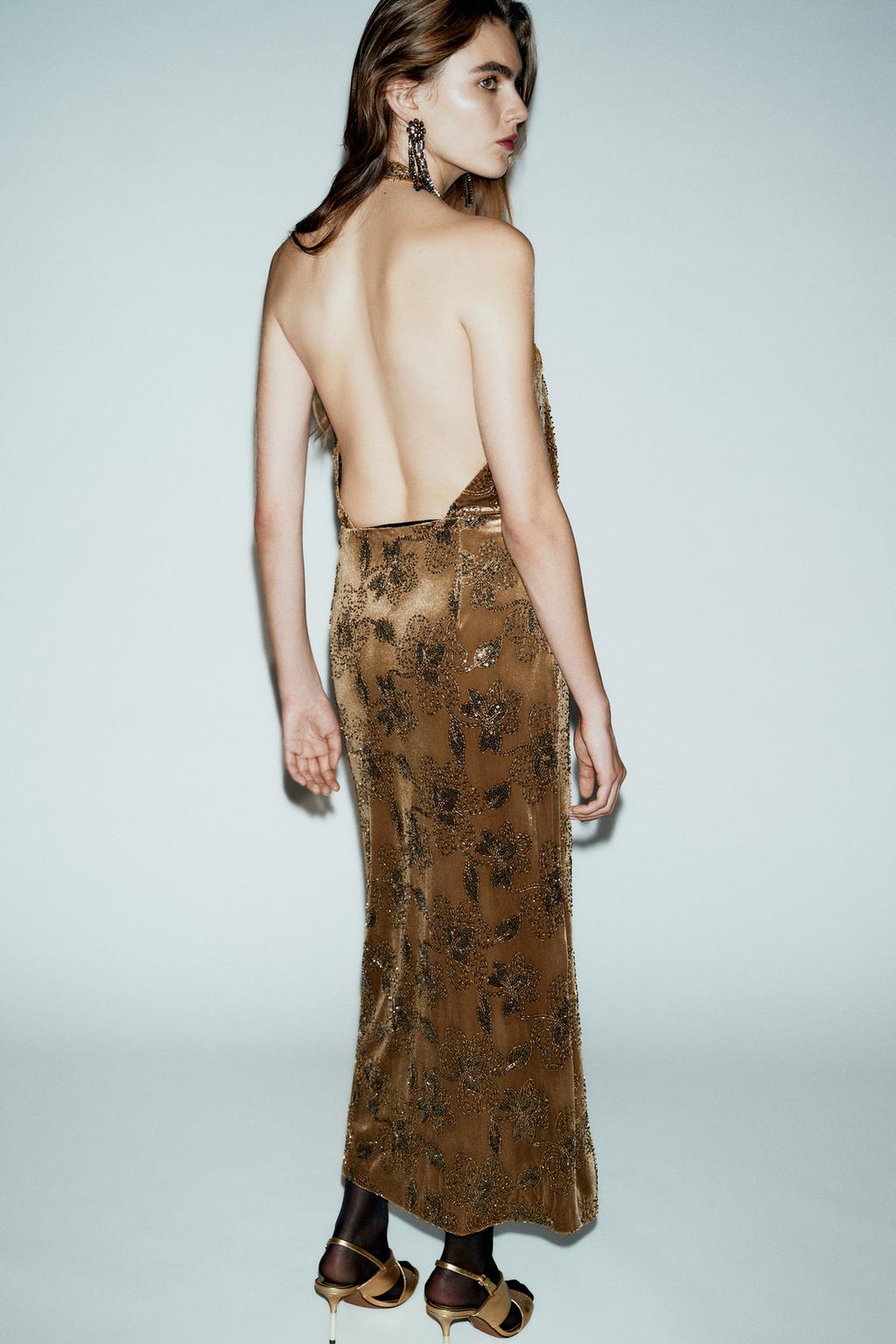 БАРХАТНОЕ ПЛАТЬЕ МИДИ С ПАЙЕТКАМИ