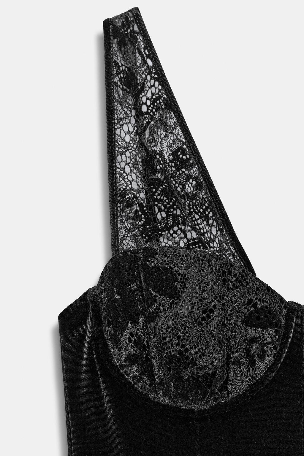 БАРХАТНОЕ ПЛАТЬЕ МИДИ С КРУЖЕВОМ