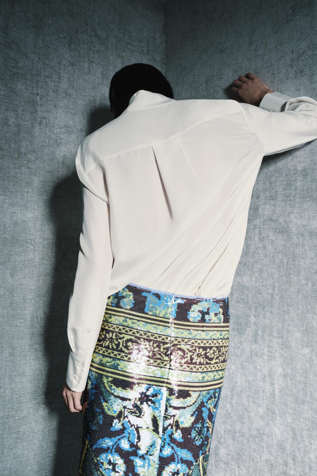 РУБАШКА С НАГРУДНОЙ ПЛАНКОЙ ИЗ 100% ШЕЛКА — ZW COLLECTION LIMITED EDITION